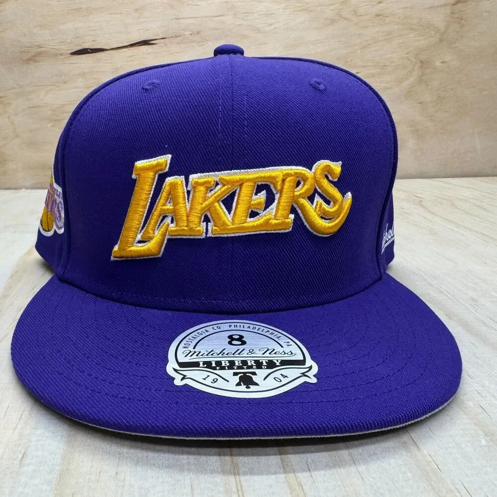 NEW Los Angeles Lakers Mitchell Ness HWC Basic Liberty Fitted Hat Cap Sz 8